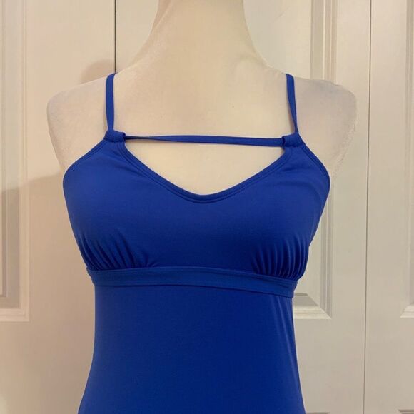 Athleta Colbalt Blue Keyhole Tankini Swim Top Shelf Bra XS - Picture 3 of 11